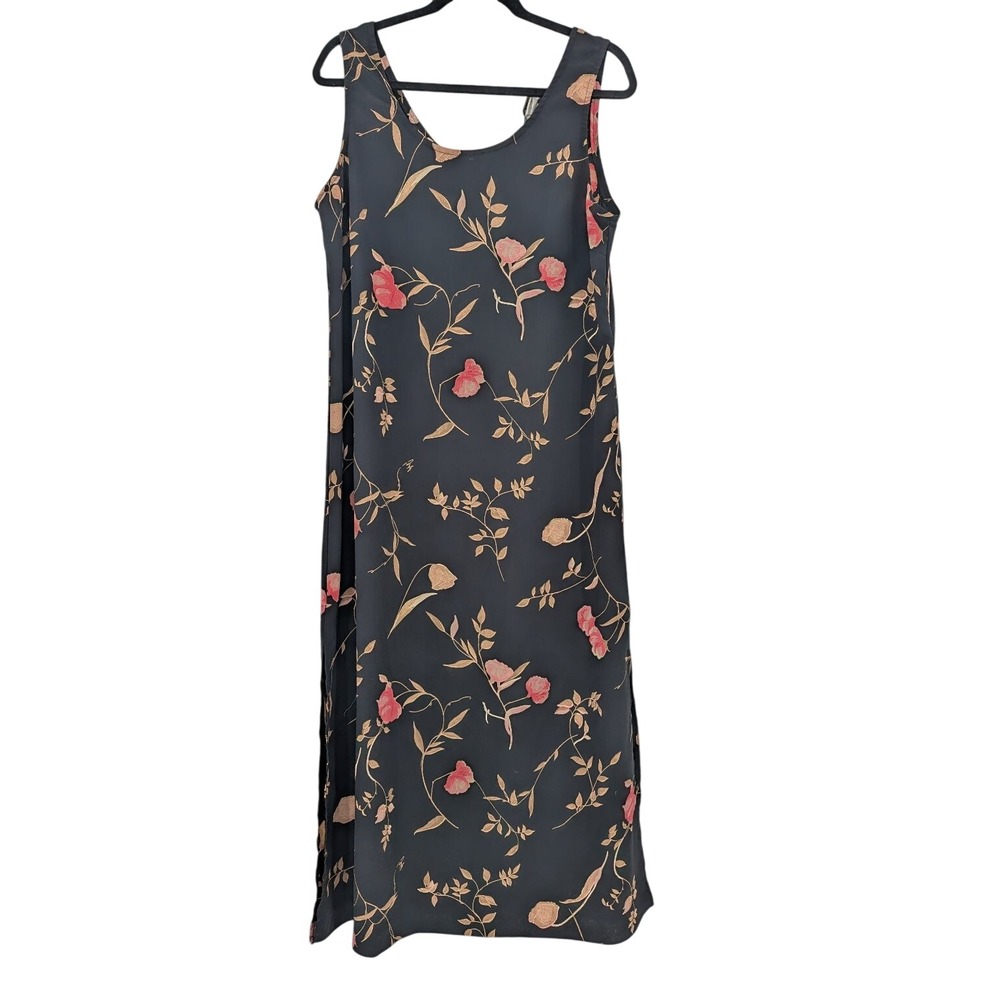 J Stevens Floral Dress 12 Black Pink Dark Floral Whimsigoth 90s Grunge Midi